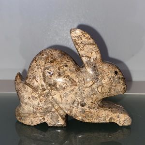 Vintage Brown Marble Speckle Stone Rabbit Hand Carved Figurine 4" Paperweight